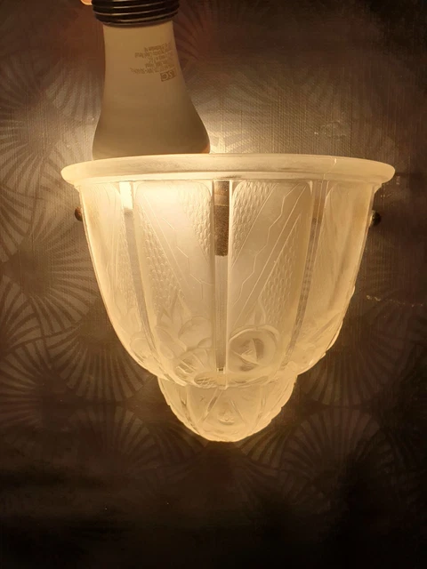 ancienne applique murale lampe art déco HETTIER & VINCENT vasque en verre lustre 3