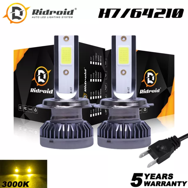 2x Kit de conversión de faros LED de haz alto/bajo H7 bombillas mini 3000K amarillo 120W