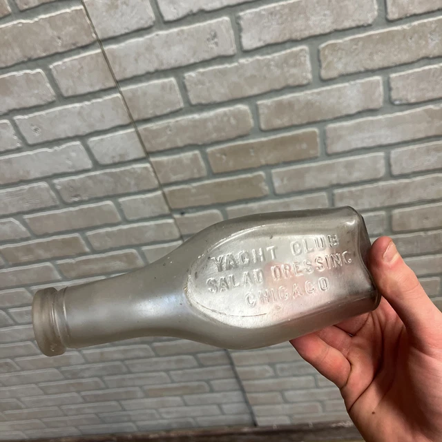 VINTAGE EARLY 1900S Yacht Club Salad Dressing Clear Embossed Bottle