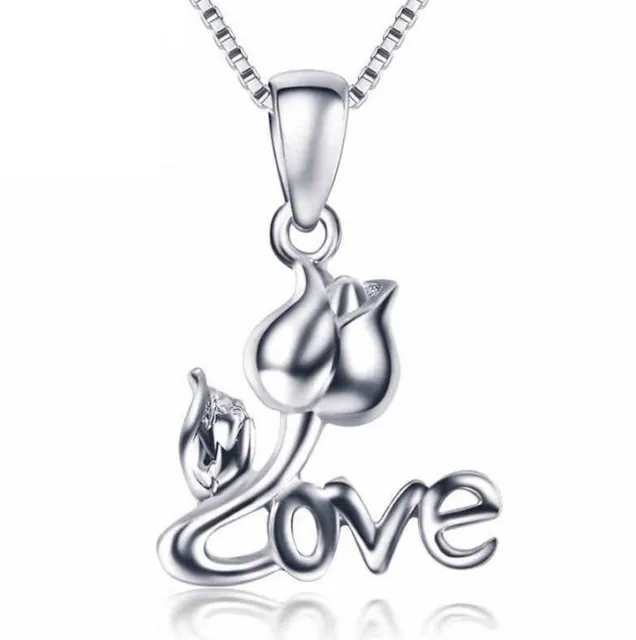 925 Sterling Silver Rose Love Flower Pendant 18" Chain Necklace Gift Box K72