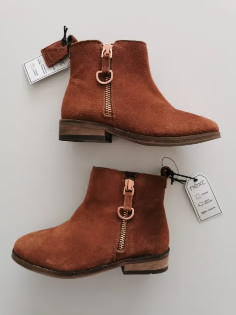 NEXT Kids Suede Ankle Boots with Zip, girls, tan brown, uk10 or 11