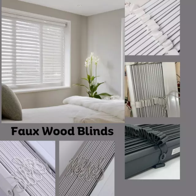 Faux Wood Wooden  Window Venetian blinds 50mm slats Blinds with Tape & String