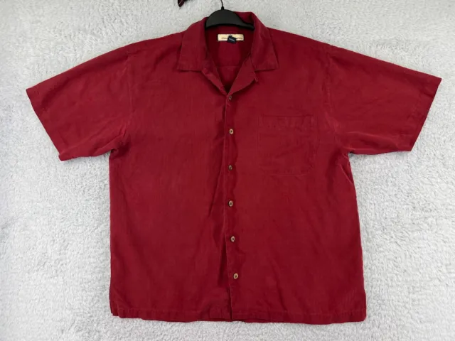 Tommy Bahama Shirt Mens Large Red Palm Tree 100% Silk Hawaiian Button Up