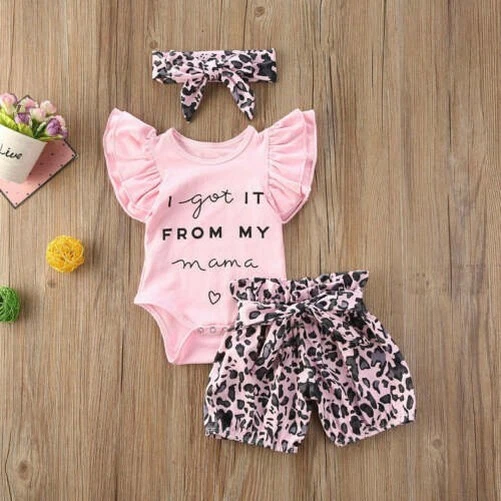 Bambino Neonato Rosa da Bambina Leopardo Estate Set Pantaloncini