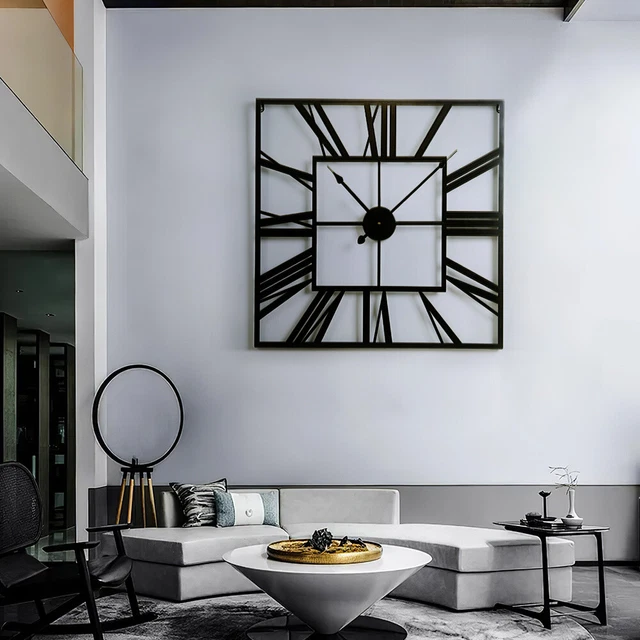 EXTRA LARGE ROMAN Numerals Skeleton Wall Clock Big Giant Open Face ...