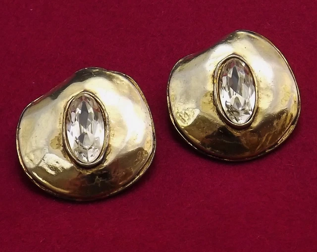 Boucles d'oreilles à clip vintage en strass doré, perles