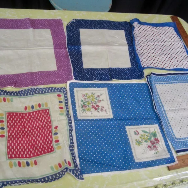 6 Vintage Cotton Ladies Hankie Handkerchief 1950s spots Polka Dots Retro #1