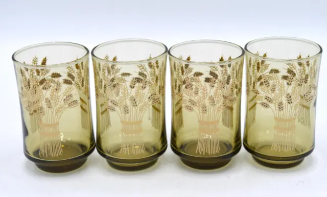 Set of 4 Vintage Libbey Franco Smoke Brown Juice Tumblers - Wheat Pattern