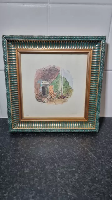 Winnie The Pooh Pondering Camp Fire Watercolor Painting Framed Art Piece disney