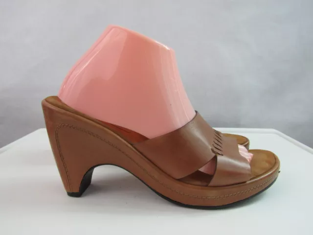 Enzo Angiolini Nicolitte Tan Leather Sandals Slides Wedges Shoes Size 9 M