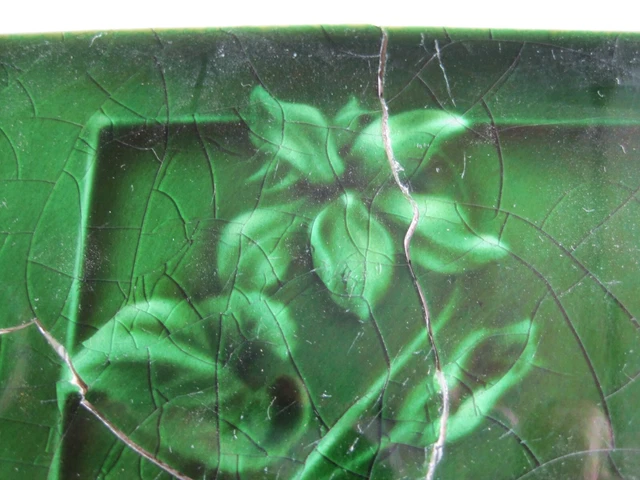 ANTIQUE GREEN MAJOLICA GLAZED ART NOUVEAU TILE - H. RICHARDS c1902-09 REPAIRED 3