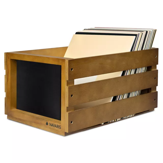 étagère Murale Collection Vinyle Navaris Boîte De Rangement Vinyle - Range Vinyle 50-80 Disques Avec Roues - Bac Disque Vinyle 42 Meuble Platine Vinyle