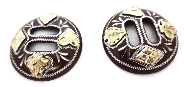Pair Card Suit Conchos Slotted 1 1/2" Hansen Western Gear Br Iron Silver Overlay