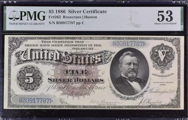 1886 $5 Silver Certificate Morgan Back Fr. 263 PMG 53