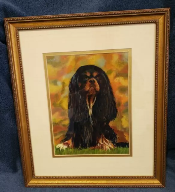 Framed Painting Cavalier King Charles Spaniel Double Matted 16" X 14" Lovely