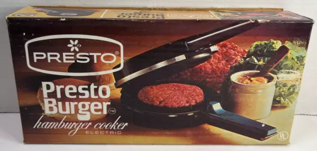 Vtg PrestoBurger 2 Hamburger Cooker Electric Liddle Griddle Grill w/ Box  WORKS