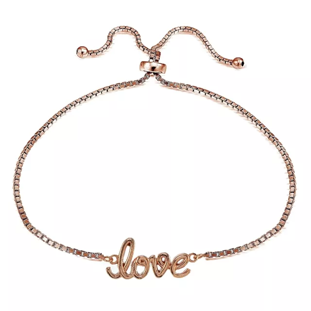 Rose Goldfarben Über Sterlingsilber Liebe Poliert Verstellbar Armband