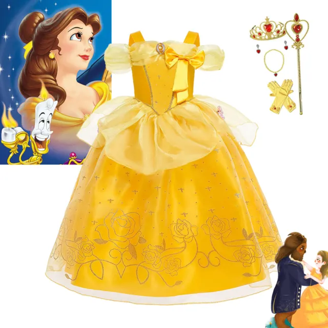Princess Belle Fancy Dress Cosplay Party Costume Girls Gift Beauty and the Beast