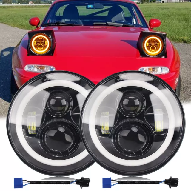 Fit for 90-97 Mazda Miata MX5 MX-5 Pair 7'' LED Halo Ring Headlight Lights H6024