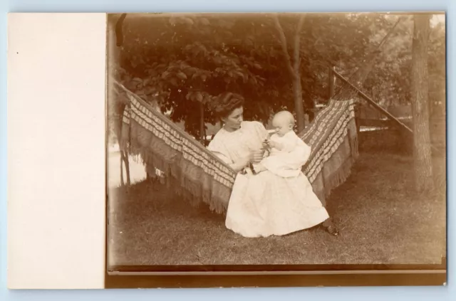 c1910's Postcard RPPC Photo Mother And Child Hammock Unposted Antique
