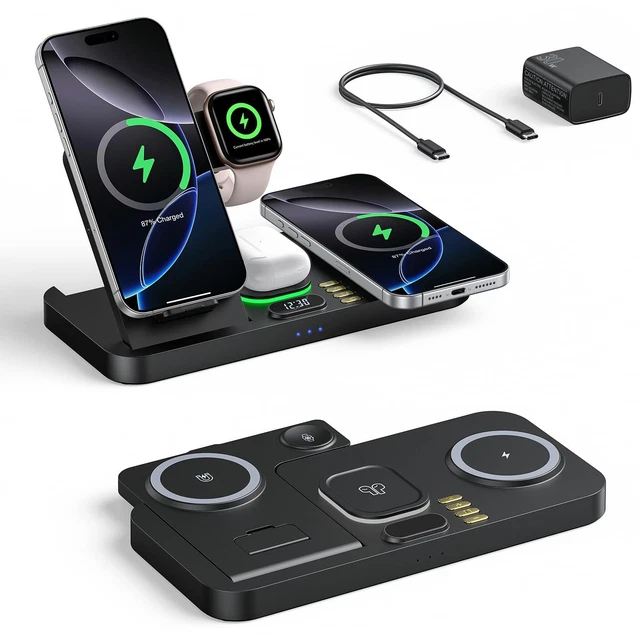 Chargeur Sans Fil Magnétique 15W Pour IPhone 17/16/15/14/13/12/11, AirPods - Charge Rapide, Câble 2 M, Rotatif 360° - Compatible MagSafe - 5