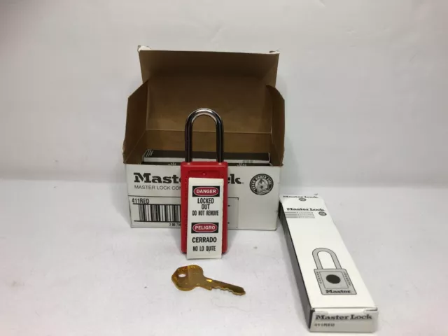 MASTER LOCK 411 RED Zenex Safety Lockout Padlock 1-1/2" Tall Shackle Pack of 4