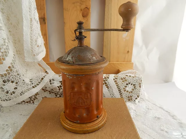 Antike Seltene Kaffemühle' Zinn Holz Italienisch Kaffee Grinder Marken TRE SPADE