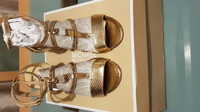 Sandales cadenas authentiques Michael Kors or pâle Antoinnette talons Royaume-Uni 6 États-Unis 8,5