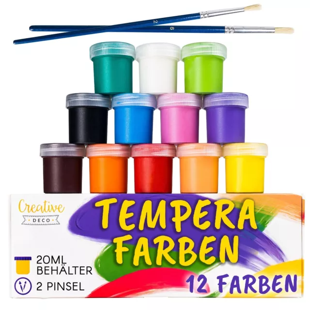 Creative Deco Tempera Farben Plakat-Farbe Set | 20 ml x 12 Töpfe | Abwaschbare