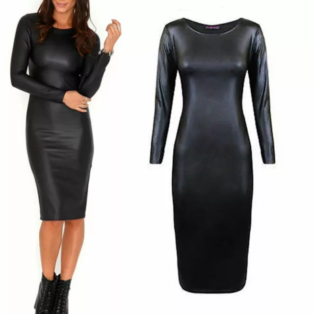Women Black Leather Dress Genuine Lambskin Women's Fashion Plus Size - WD100