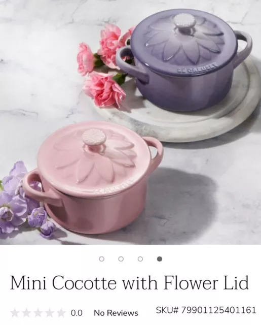 NIB 2 New Le Creuset Round 4" Mini Cocotte Bluebell Pink 8 oz Stoneware Set