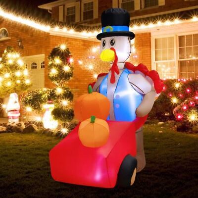 Modern 6 Feet Thanksgiving Inflatable Turkey Pushing Pumpkin Cart