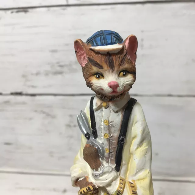 Anthropomorphic Pencil Cat Figurine Tailor Scissors Sewing Suspenders