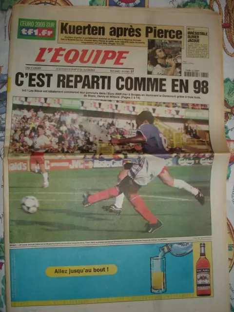 EURO 2000.Coupe d'Europe.L'EQUIPE lundi 12 juin  2000.France 3 Danemark 0.