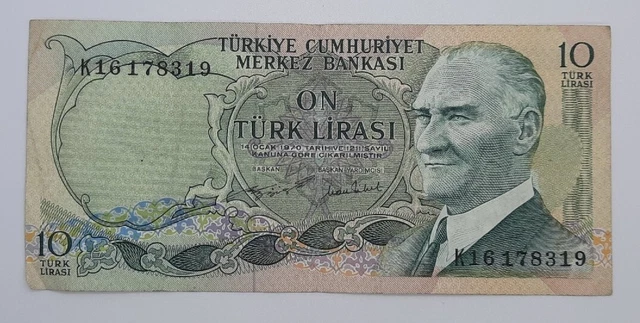 1970 - Central Bank of TURKEY - 10 Turkish Lira Banknote SERIAL No. K16 178319