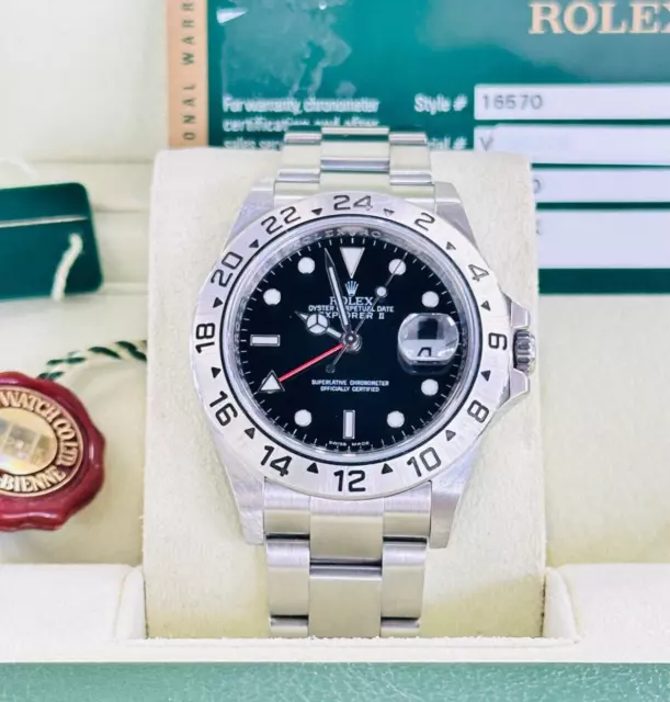 Rolex Explorer II 16570 Cadran Noir Huître Bracelet Montre Never Poli Boîte /