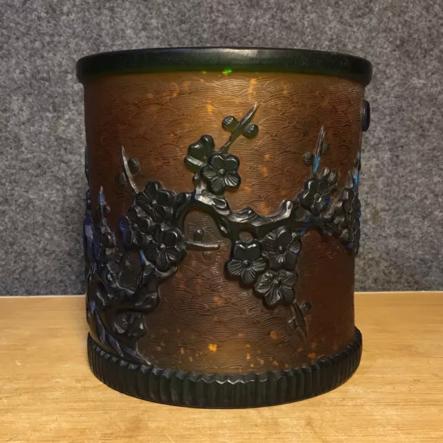 Chinese Old Beijing Glaze Intricately Carved Plum Blossom Statue Nice Brush Pots