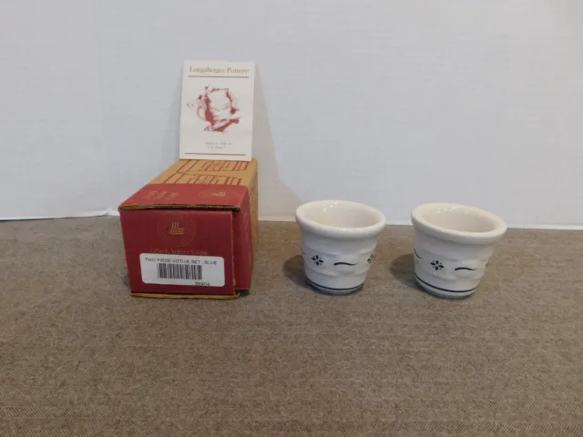 Longaberger Pottery 2 Pack Blue Woven Traditions Votive Cups/ Serving Ware- NEW