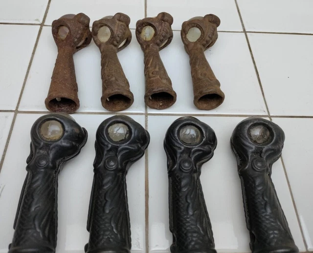 8 Antique Furniture Caster Iron Paw Feet w/ Glass Balls 3/4 diameter 4 in. high