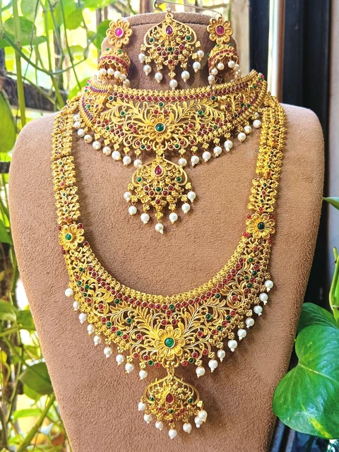Set De Bijoux Ethnique Indien Bollywood Complet Pour Mariage (Dulhan) - Plaqué Or / Cuivre - Fait Main