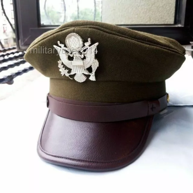 Us Army Air Corps Force Military Hat Officer Wide Brim Eagle Badge Hat Cap Xl