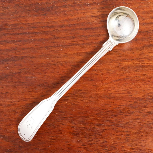 Georgian English Sterling Silver Mustard Ladle Fiddle Thread 1820 Heraldic