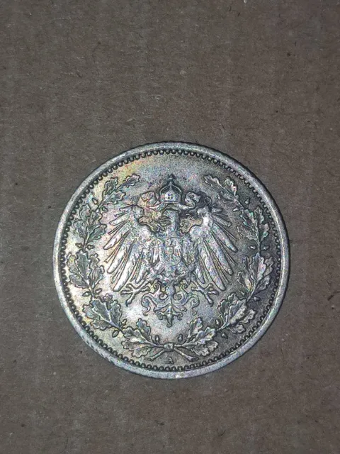 Moneta ½ Marco Tedesco(3 Reich) Argento 1915 Zecca A