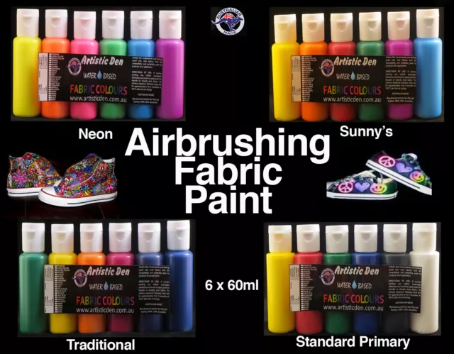 Airbrush Fabric Paints Fabric Airbrush Inks 6 x 60ml Air Brush Ink Neon Fluro