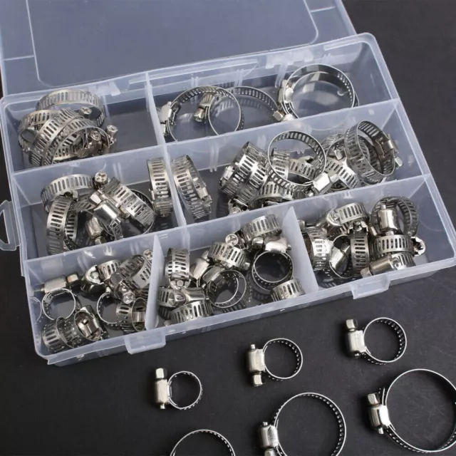 60x 7 Size Hose Clamps Adjustable Worm Gear Stainless Steel Clamp Assortment KIT