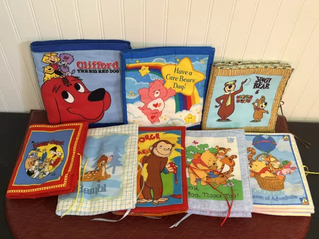 Lot (8) Soft Fabric Children Books Care Bears Pooh Bambi Yogi Bear Clifford Set