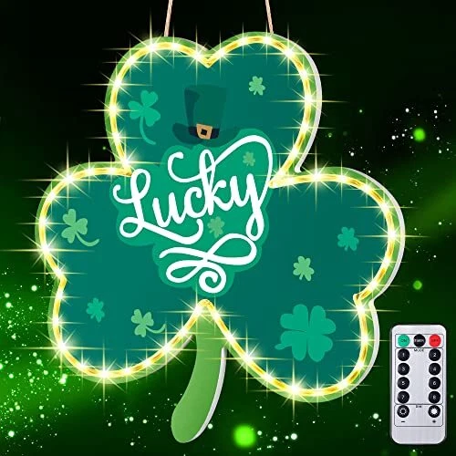St. Patrick's Day Wooden Shamrocks Wreath, 12 Inch Lighted St Patricks Day