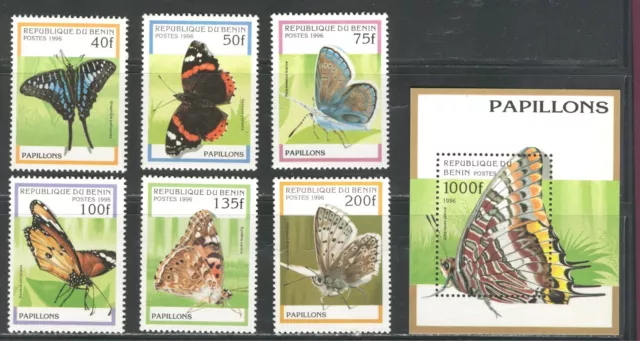 Benin (Dahomey) 1996, Butterflies, 6 Stamps And Souvenir Sheet, Mnh