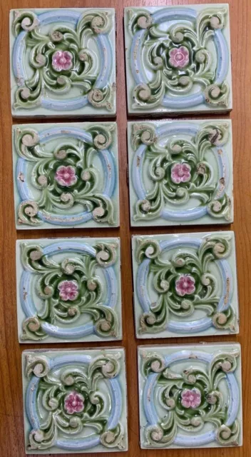 Rare Art Deco 3x3 inch Tiles Vintage majolica collectible England H R & Jhonson