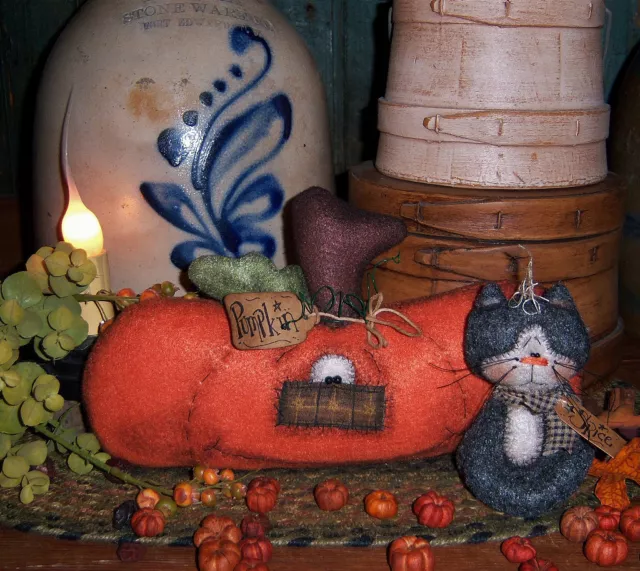 Primitive Halloween Pumpkin Cat Ornie Doll Paper Pattern #612